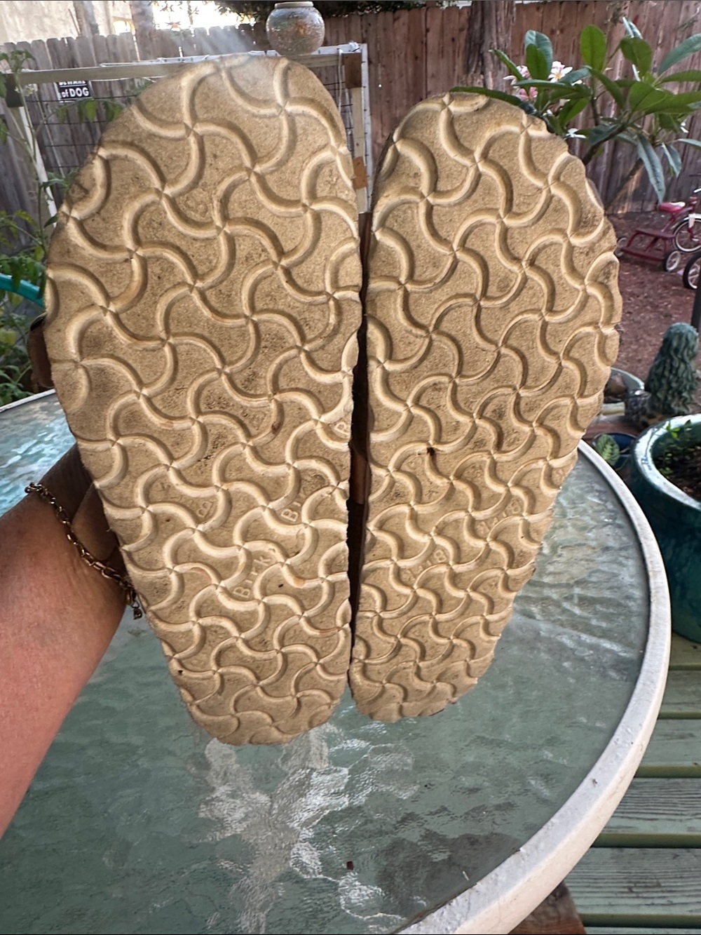 Rose Gold Cross Strap Birkenstock Slides - Picture 6 of 6